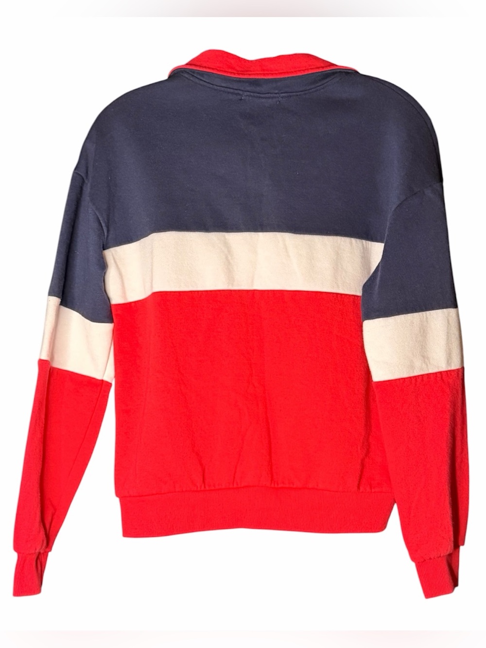 Colorblock Half-Zip Pullover Sweatshirt in Red, Navy & White —#070 - Picture 4 of 4